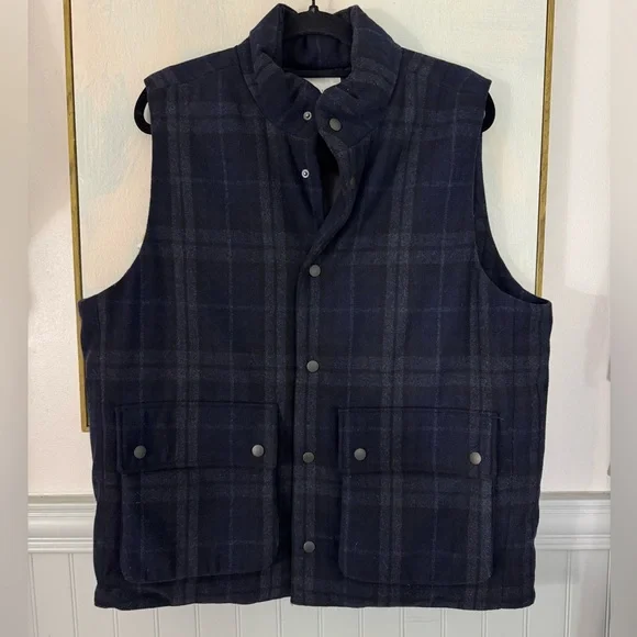 SINGER + SARGENT Wool Blend Fully Lined Blue Black Plaid Puffer Vest Size L - Picture 4 of 8